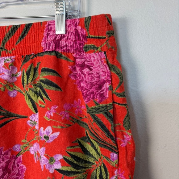 Old Navy High-Waisted Linen-Blend Shorts Red Floral Coastal Casual Size XL - Picture 3 of 7